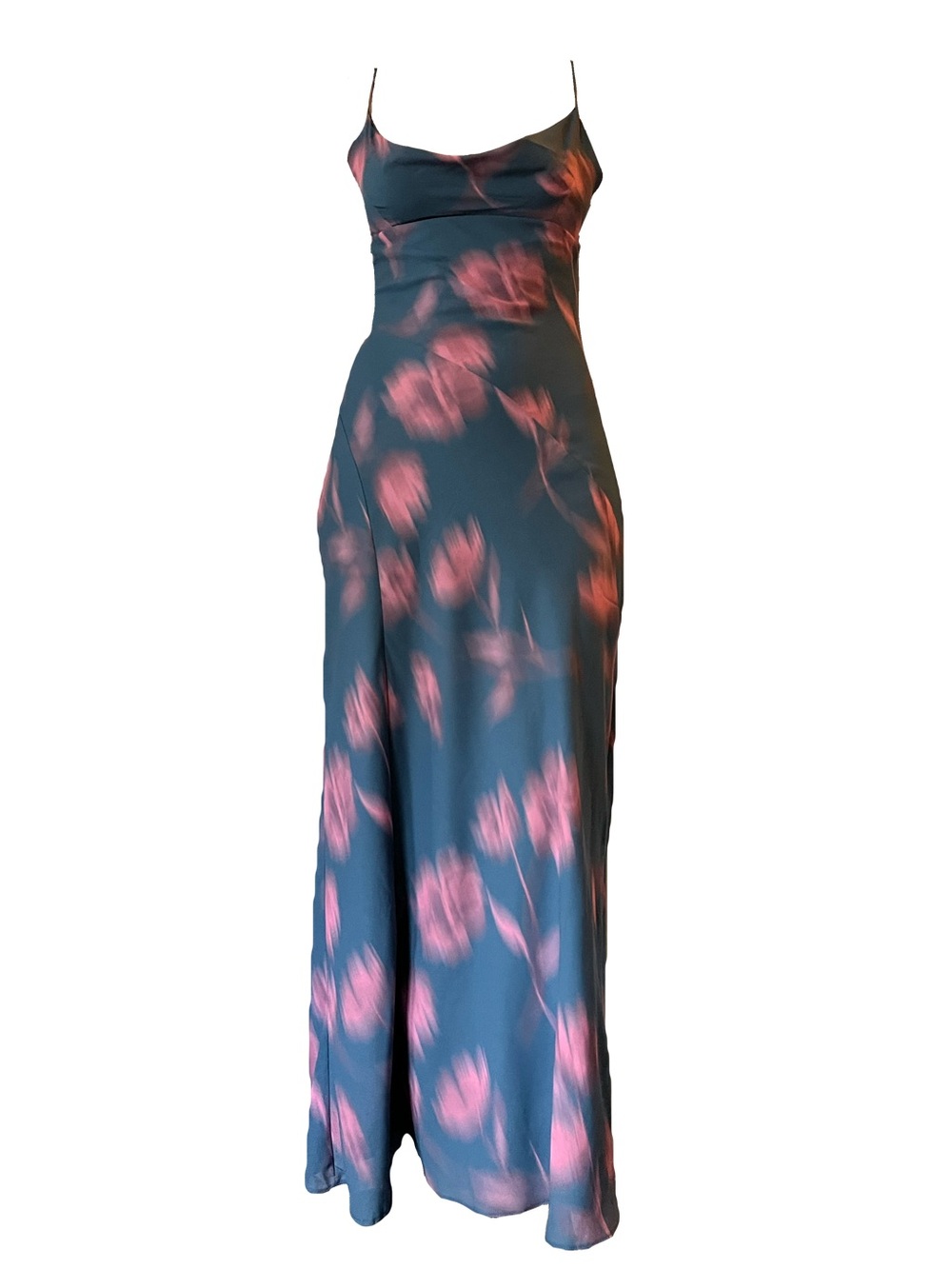 Zara Navy Slip Maxi Dress with Pink Floral Print